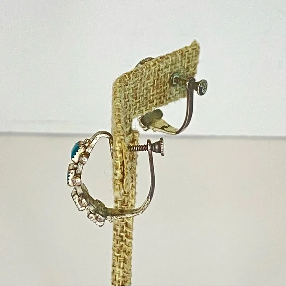 Vintage Sterling Silver Turquoise Screw Back Earrings Hoop Southwestern Native - Picture 13 of 13